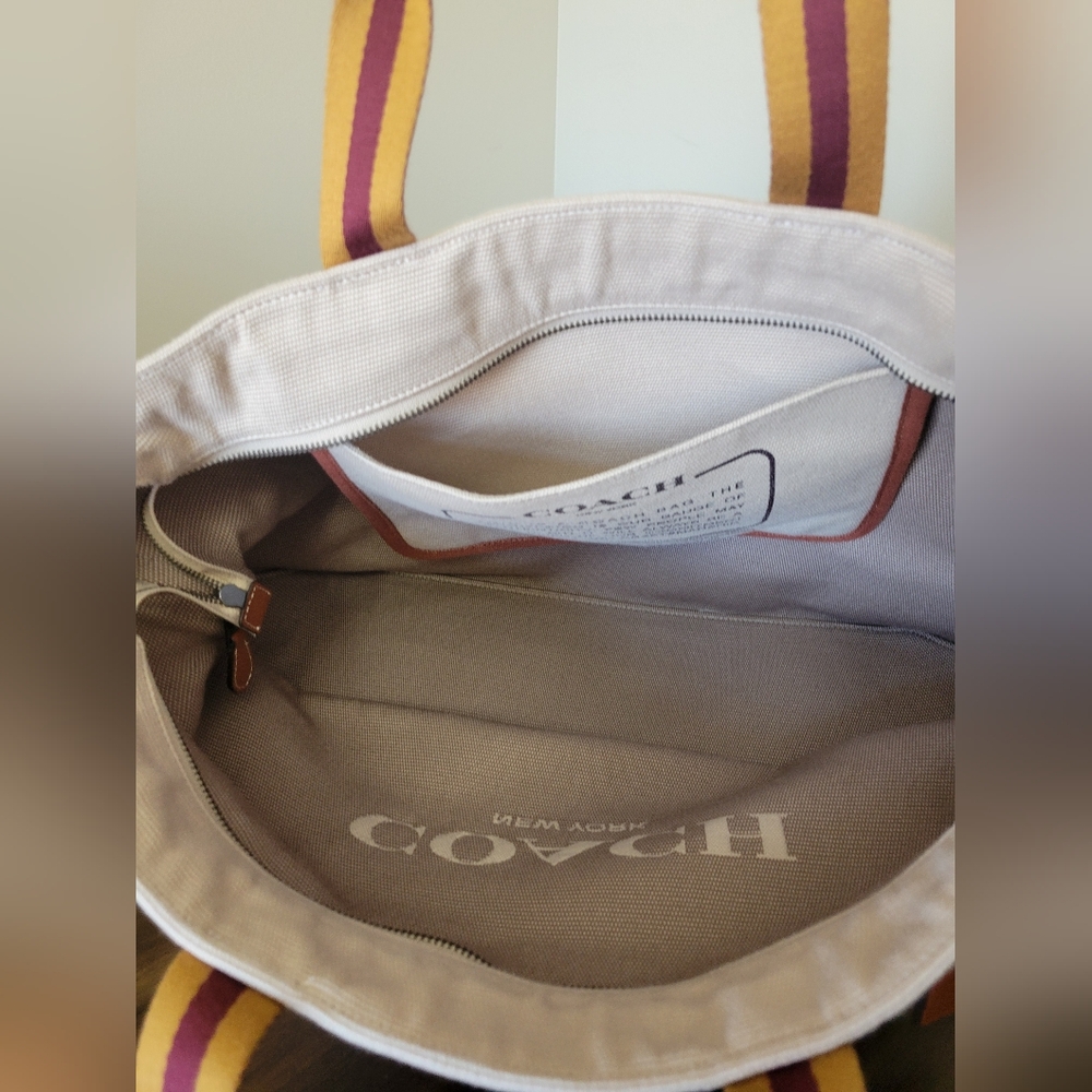 Coach Beige and Burgundy Canvas Tote Bag 38. SOLD OUT ONLINE. New Without Tags. - Picture 5 of 11